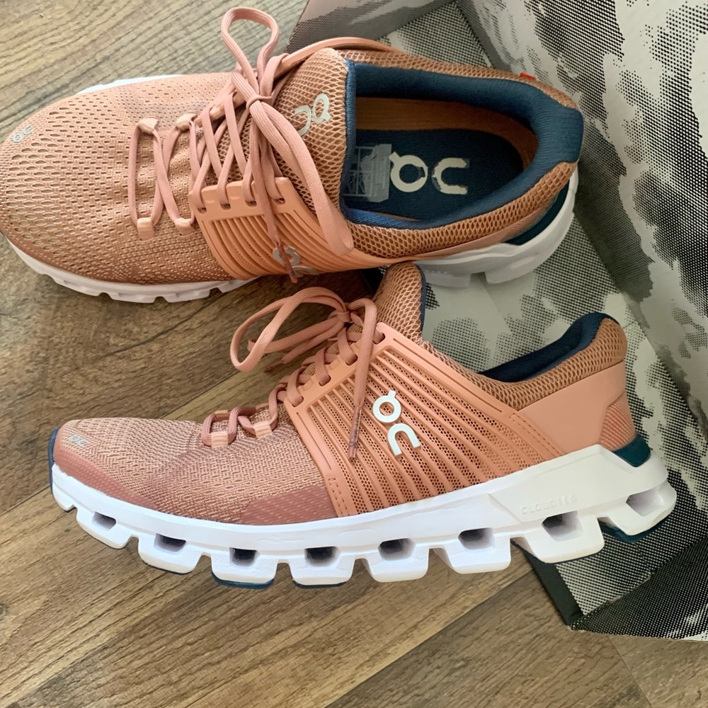 ON rose gold running sneakers